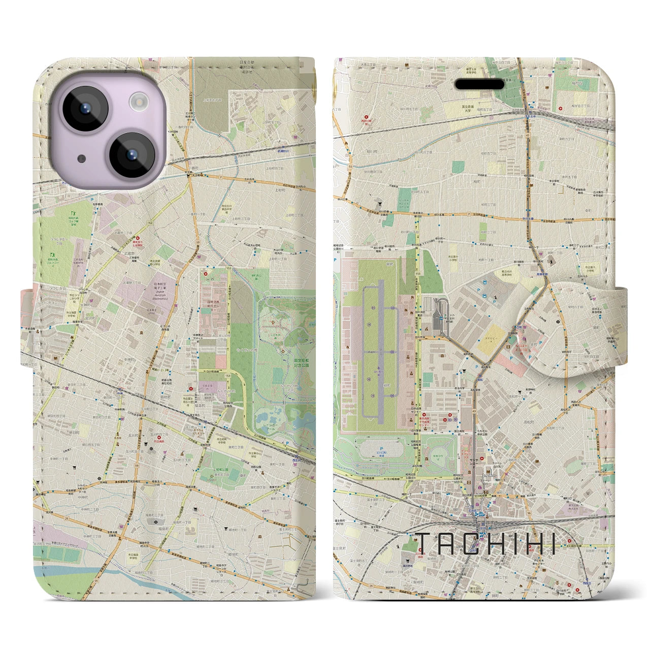 【立飛】地図柄iPhoneケース（手帳両面タイプ・ナチュラル）iPhone 14 用