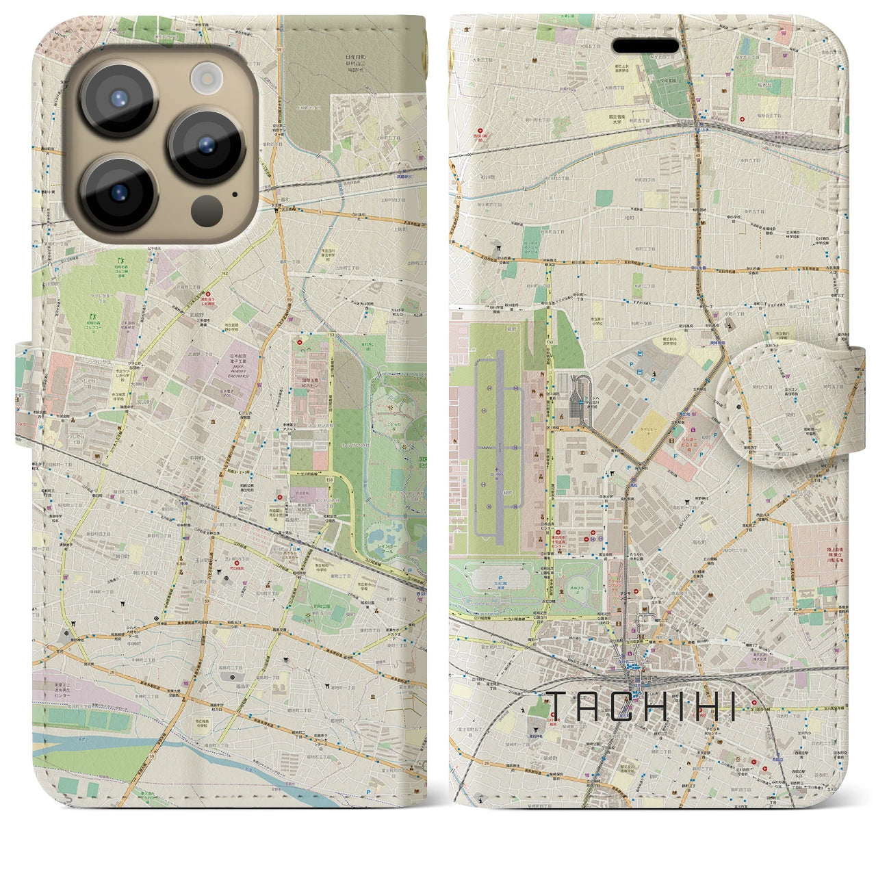 【立飛】地図柄iPhoneケース（手帳両面タイプ・ナチュラル）iPhone 14 Pro Max 用