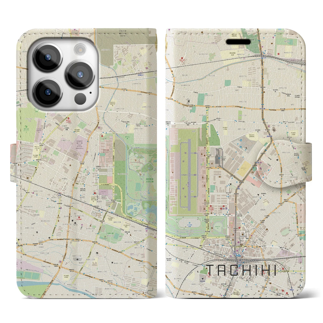 【立飛】地図柄iPhoneケース（手帳両面タイプ・ナチュラル）iPhone 14 Pro 用