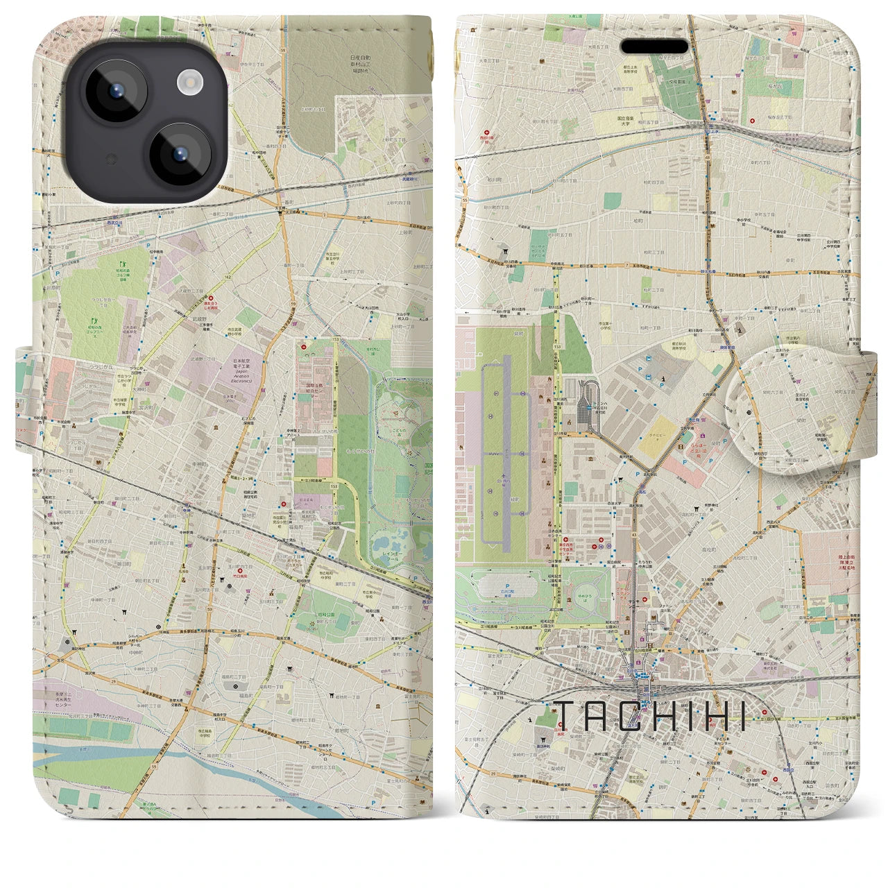 【立飛】地図柄iPhoneケース（手帳両面タイプ・ナチュラル）iPhone 14 Plus 用