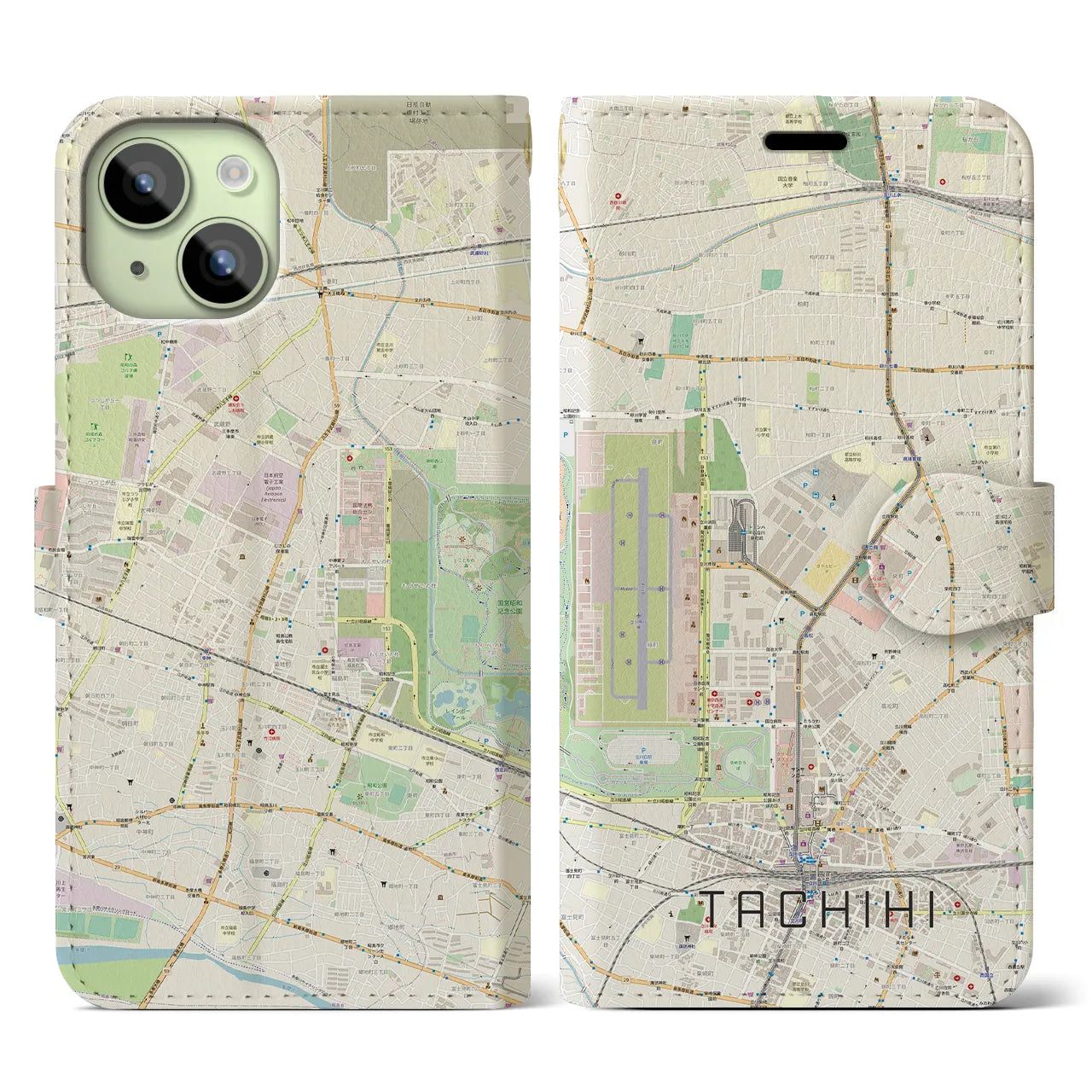 【立飛】地図柄iPhoneケース（手帳両面タイプ・ナチュラル）iPhone 15 用