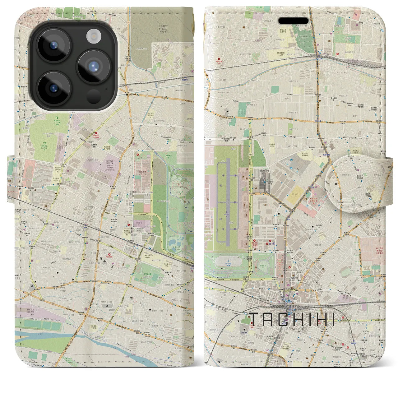 【立飛】地図柄iPhoneケース（手帳両面タイプ・ナチュラル）iPhone 15 Pro Max 用