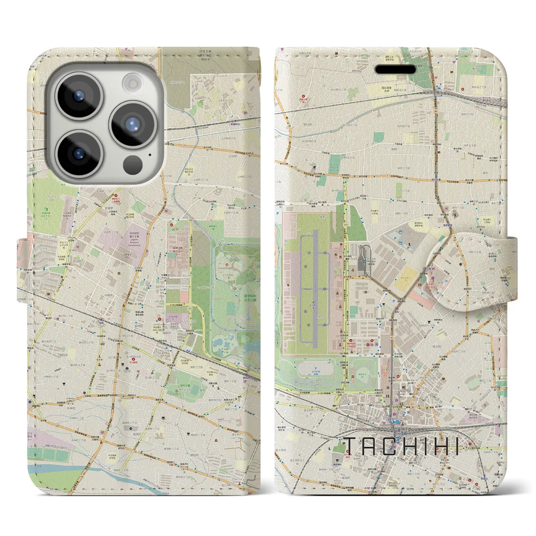 【立飛】地図柄iPhoneケース（手帳両面タイプ・ナチュラル）iPhone 15 Pro 用