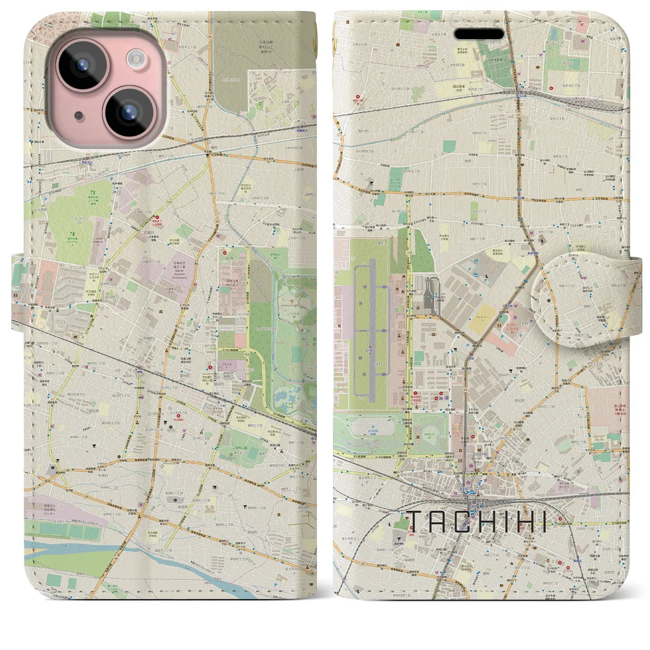 【立飛】地図柄iPhoneケース（手帳両面タイプ・ナチュラル）iPhone 15 Plus 用