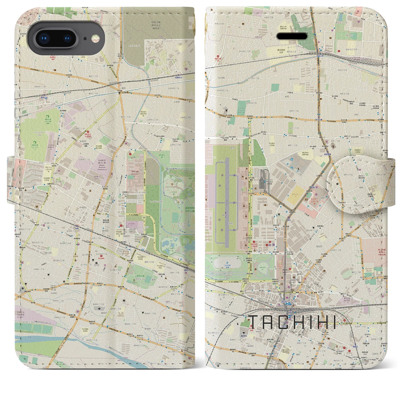 【立飛】地図柄iPhoneケース（手帳両面タイプ・ナチュラル）iPhone 8Plus /7Plus / 6sPlus / 6Plus 用