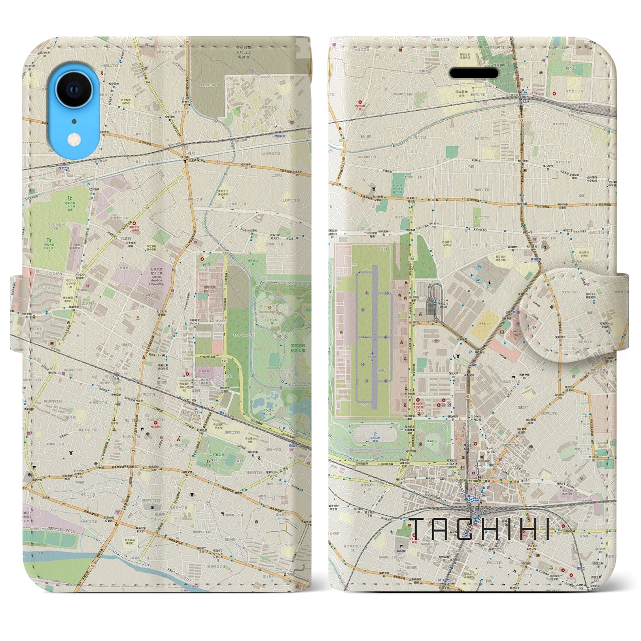 【立飛】地図柄iPhoneケース（手帳両面タイプ・ナチュラル）iPhone XR 用