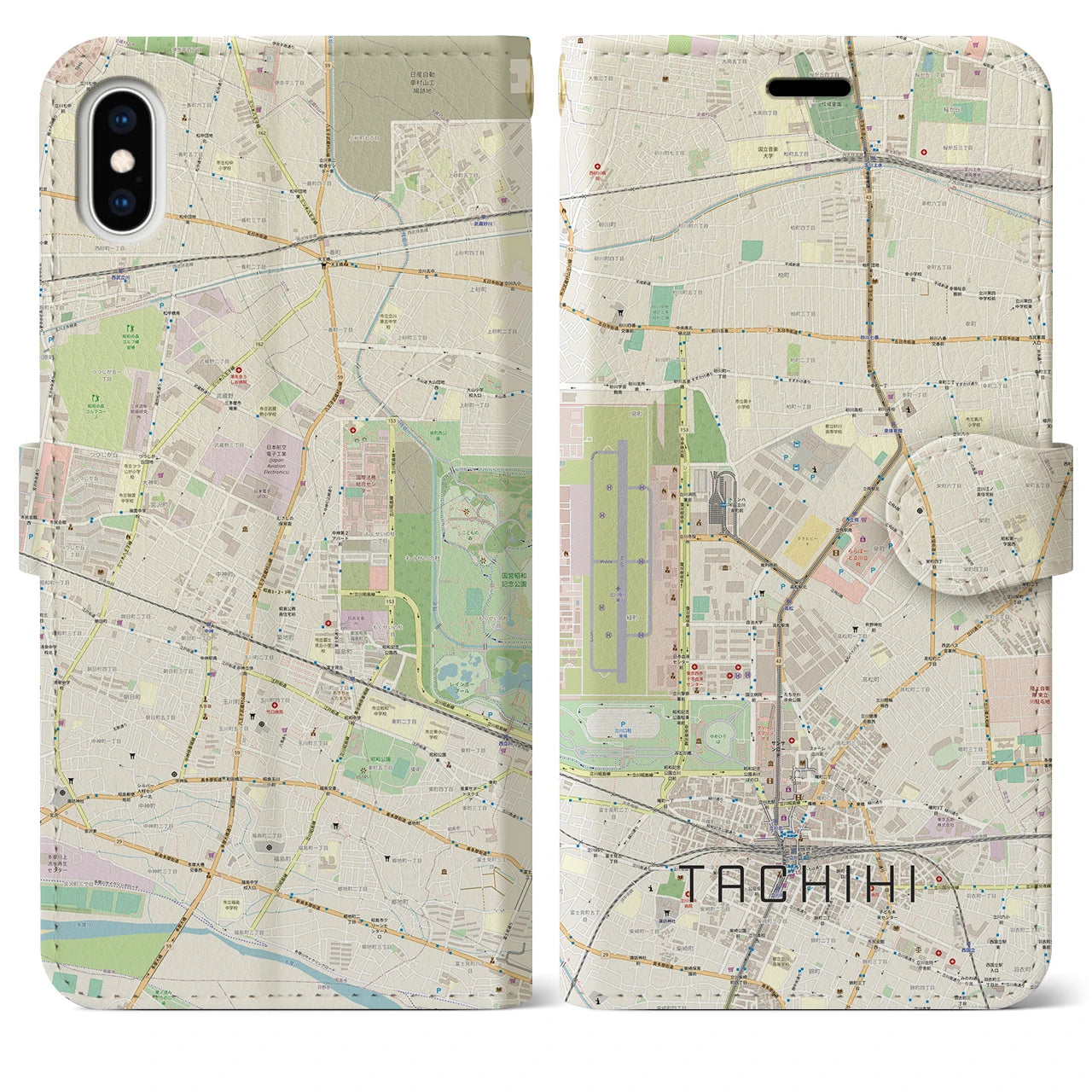 【立飛】地図柄iPhoneケース（手帳両面タイプ・ナチュラル）iPhone XS Max 用