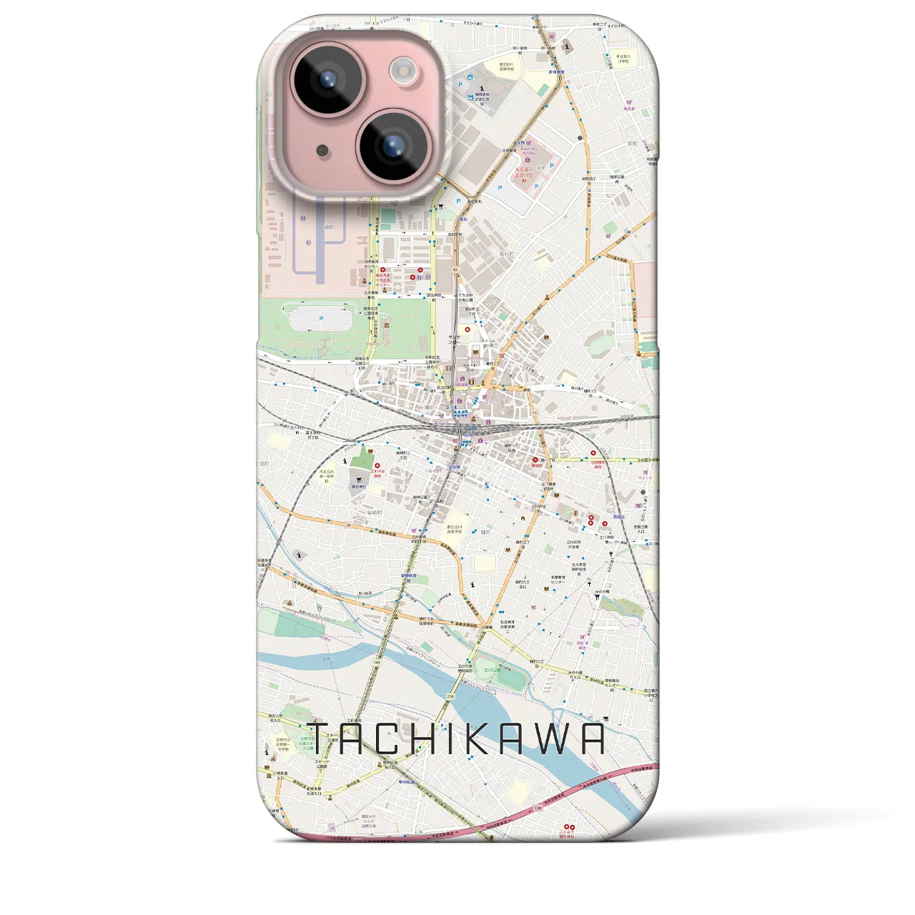 【立川】地図柄iPhoneケース（バックカバータイプ・ナチュラル）iPhone 15 Plus 用