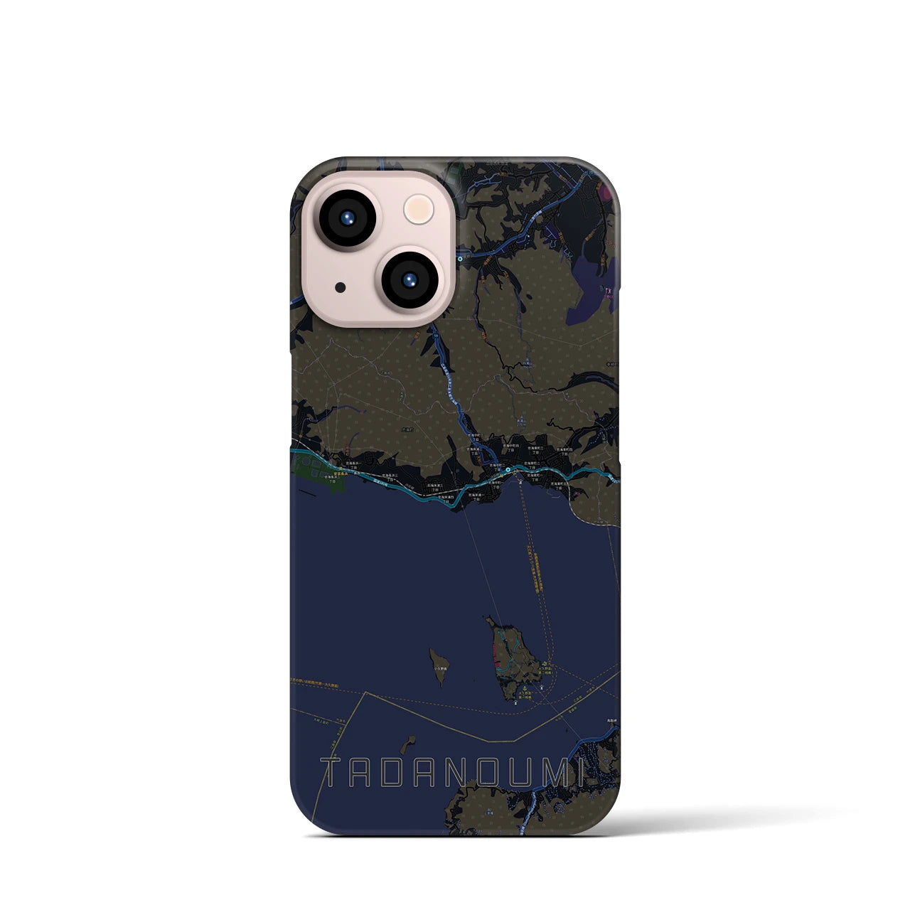 【忠海】地図柄iPhoneケース（バックカバータイプ・ブラック）iPhone 13 mini 用