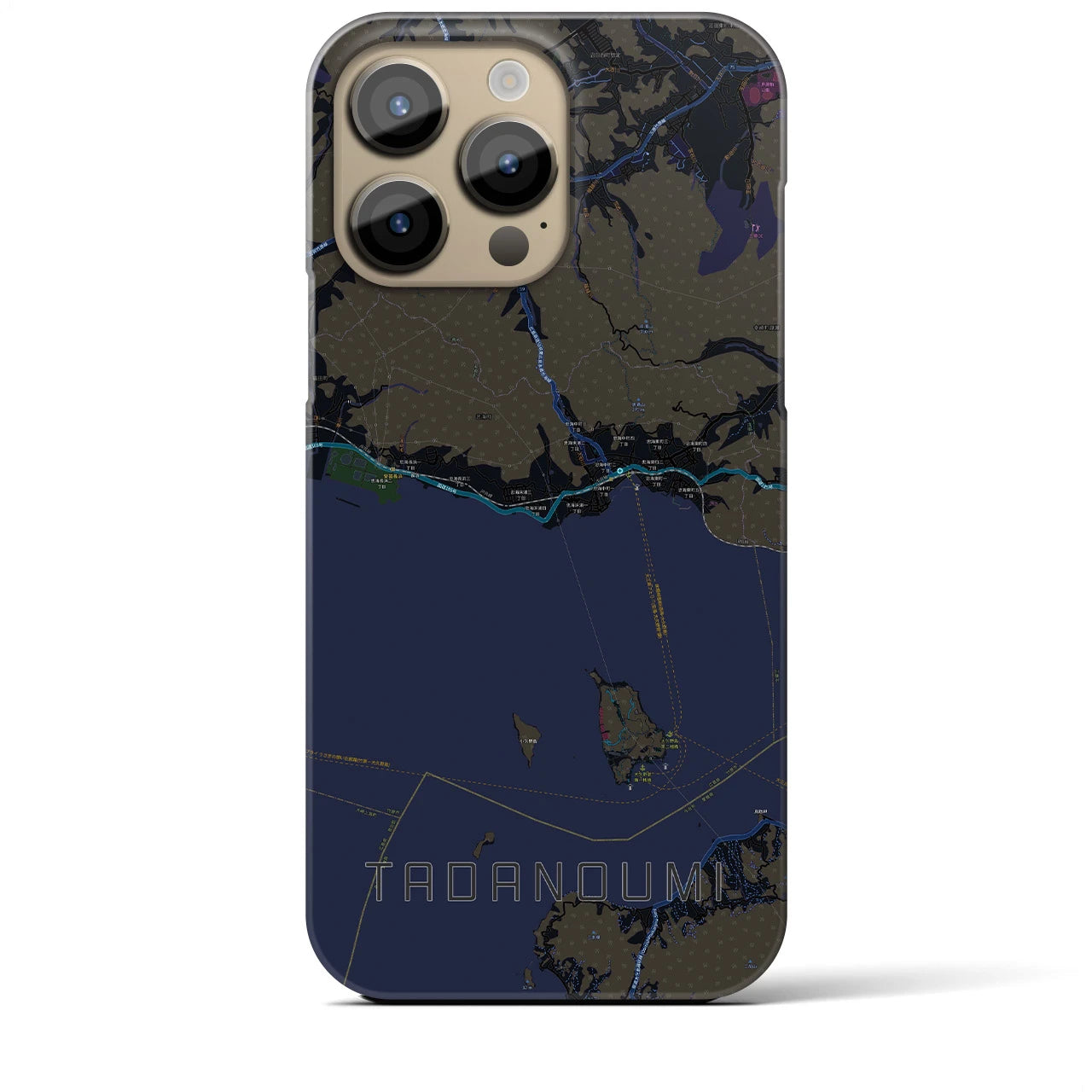 【忠海】地図柄iPhoneケース（バックカバータイプ・ブラック）iPhone 14 Pro Max 用