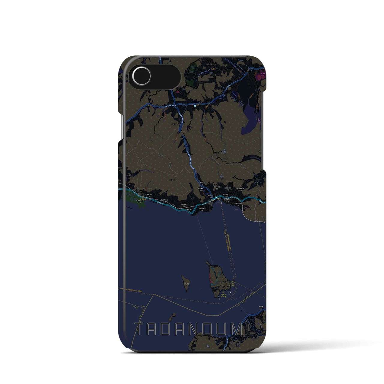 【忠海】地図柄iPhoneケース（バックカバータイプ・ブラック）iPhone SE（第3 / 第2世代） / 8 / 7 / 6s / 6 用