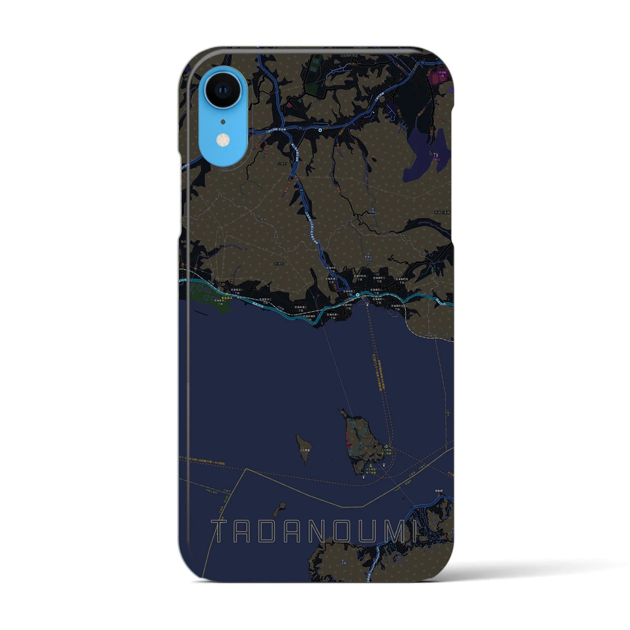 【忠海】地図柄iPhoneケース（バックカバータイプ・ブラック）iPhone XR 用