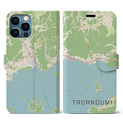 【忠海（広島県）】地図柄iPhoneケース（手帳タイプ）ナチュラル・iPhone 12 / 12 Pro 用