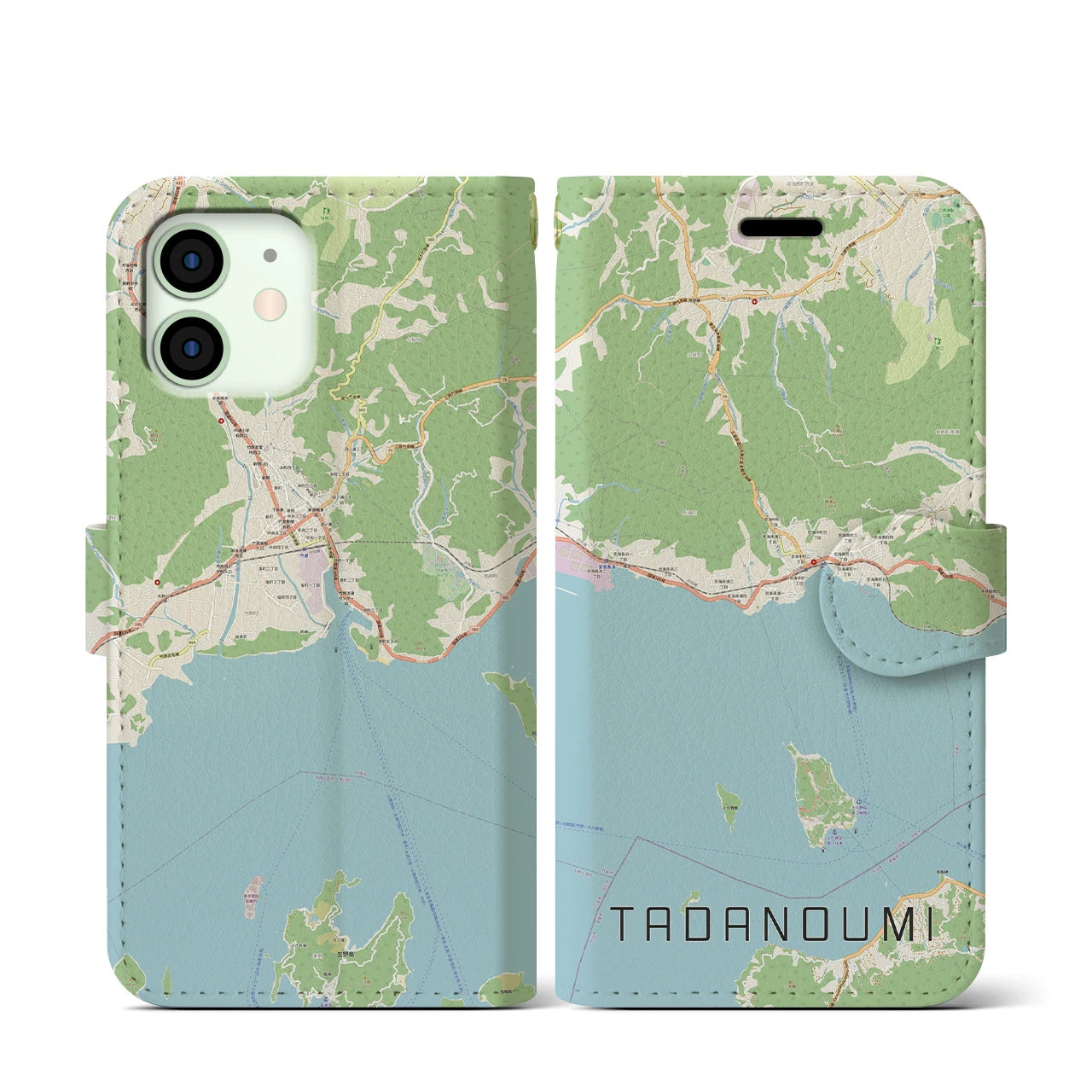 【忠海】地図柄iPhoneケース（手帳両面タイプ・ナチュラル）iPhone 12 mini 用