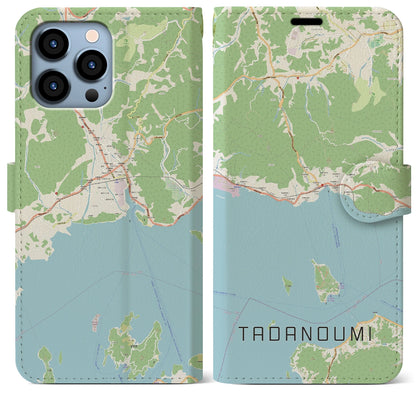 【忠海（広島県）】地図柄iPhoneケース（手帳タイプ）ナチュラル・iPhone 13 Pro Max 用