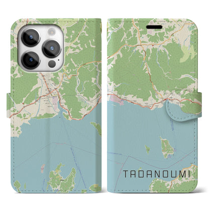 【忠海（広島県）】地図柄iPhoneケース（手帳タイプ）ナチュラル・iPhone 14 Pro 用