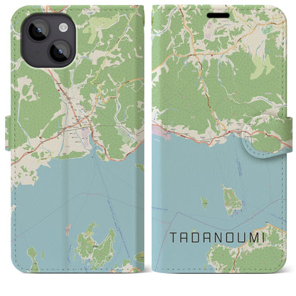 【忠海（広島県）】地図柄iPhoneケース（手帳タイプ）ナチュラル・iPhone 14 Plus 用