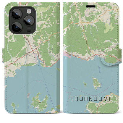 【忠海（広島県）】地図柄iPhoneケース（手帳タイプ）ナチュラル・iPhone 15 Pro Max 用
