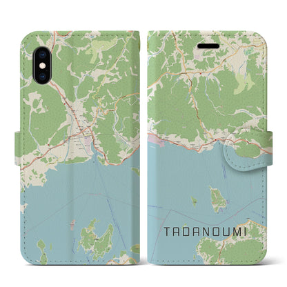 【忠海（広島県）】地図柄iPhoneケース（手帳タイプ）ナチュラル・iPhone XS / X 用