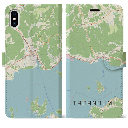 【忠海（広島県）】地図柄iPhoneケース（手帳タイプ）ナチュラル・iPhone XS Max 用
