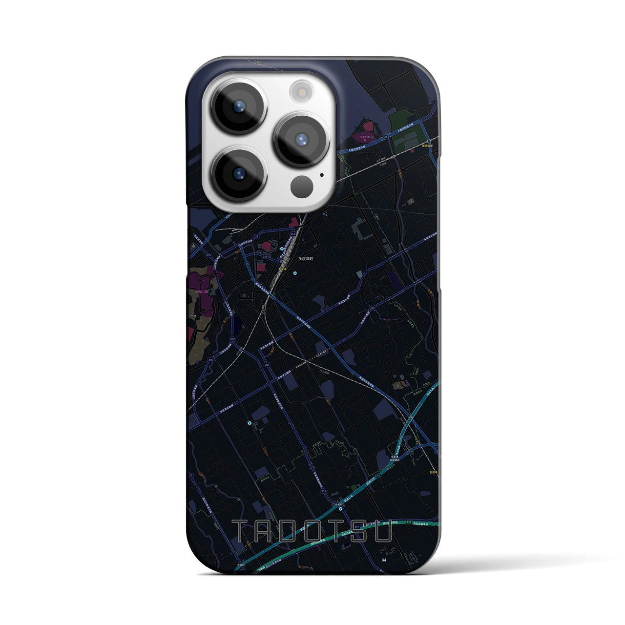 【多度津】地図柄iPhoneケース（バックカバータイプ・ブラック）iPhone 14 Pro 用