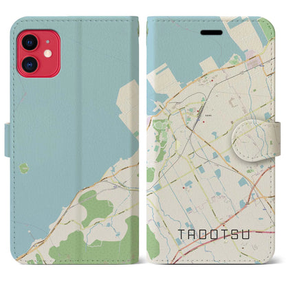 【多度津（香川県）】地図柄iPhoneケース（手帳タイプ）ナチュラル・iPhone 11 用