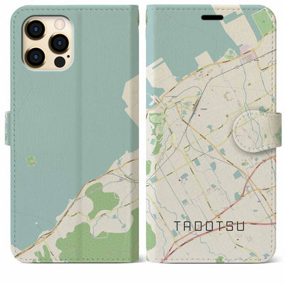 【多度津（香川県）】地図柄iPhoneケース（手帳タイプ）ナチュラル・iPhone 12 Pro Max 用