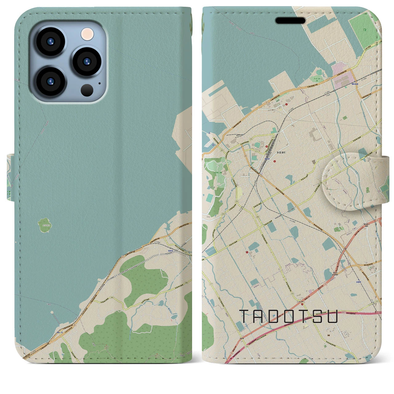 【多度津】地図柄iPhoneケース（手帳両面タイプ・ナチュラル）iPhone 13 Pro Max 用