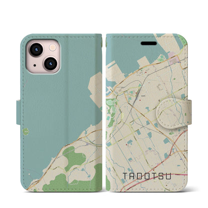 【多度津（香川県）】地図柄iPhoneケース（手帳タイプ）ナチュラル・iPhone 13 mini 用