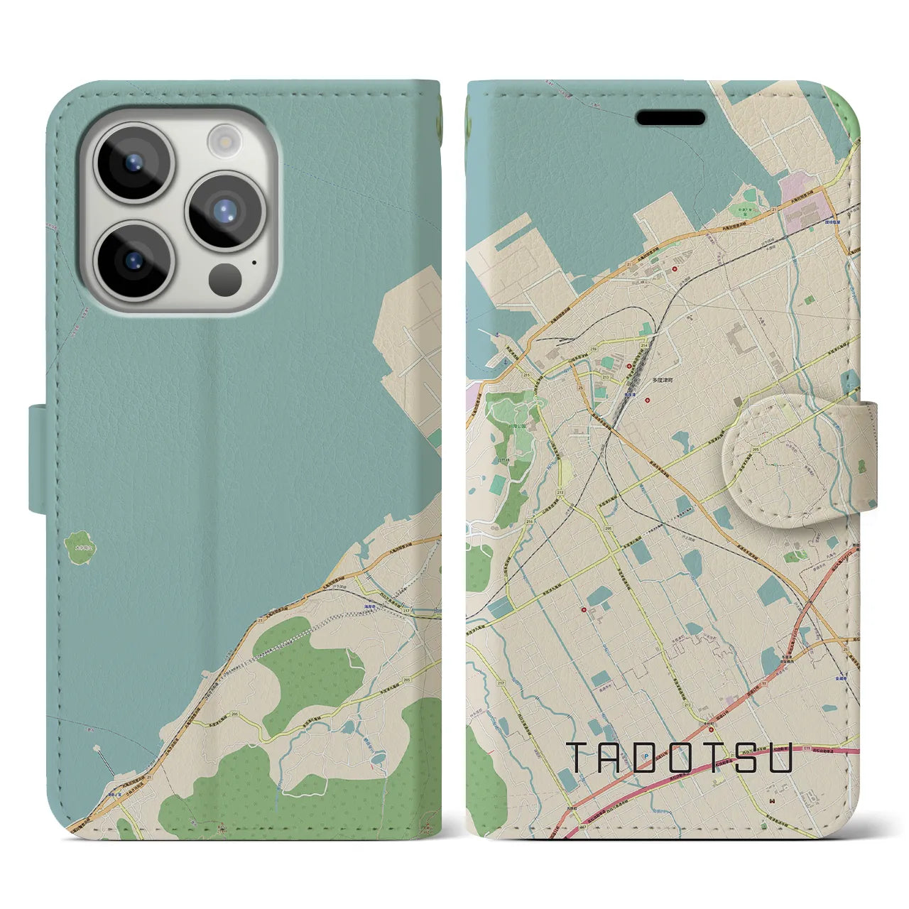 【多度津】地図柄iPhoneケース（手帳両面タイプ・ナチュラル）iPhone 15 Pro 用
