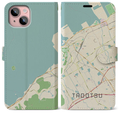 【多度津（香川県）】地図柄iPhoneケース（手帳タイプ）ナチュラル・iPhone 15 Plus 用