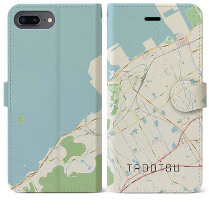 【多度津（香川県）】地図柄iPhoneケース（手帳タイプ）ナチュラル・iPhone 8Plus /7Plus / 6sPlus / 6Plus 用