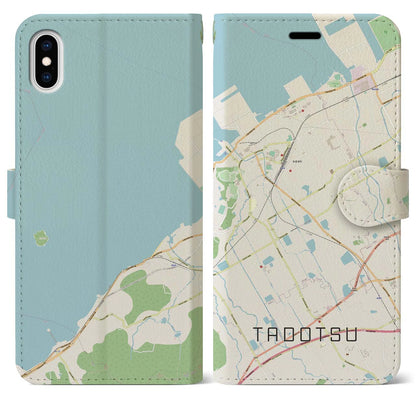 【多度津（香川県）】地図柄iPhoneケース（手帳タイプ）ナチュラル・iPhone XS Max 用