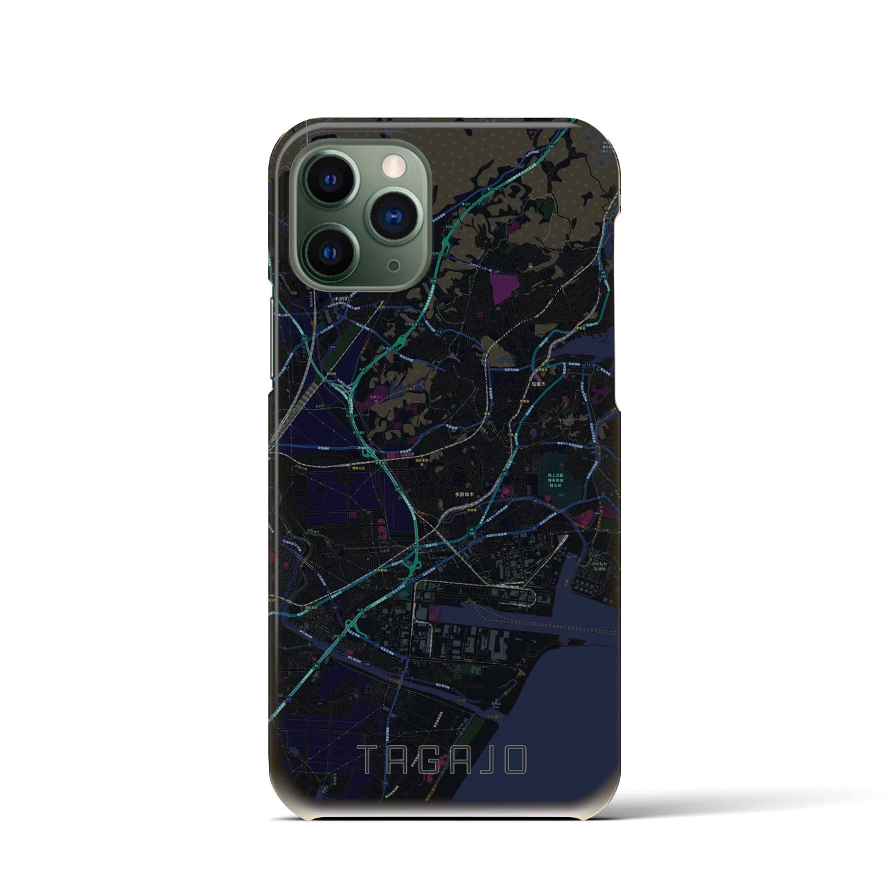 【多賀城】地図柄iPhoneケース（バックカバータイプ・ブラック）iPhone 11 Pro 用