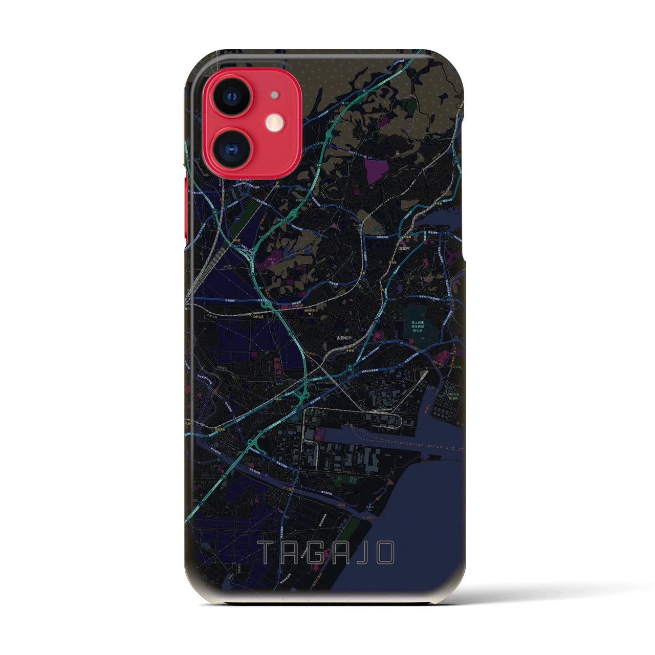 【多賀城】地図柄iPhoneケース（バックカバータイプ・ブラック）iPhone 11 用