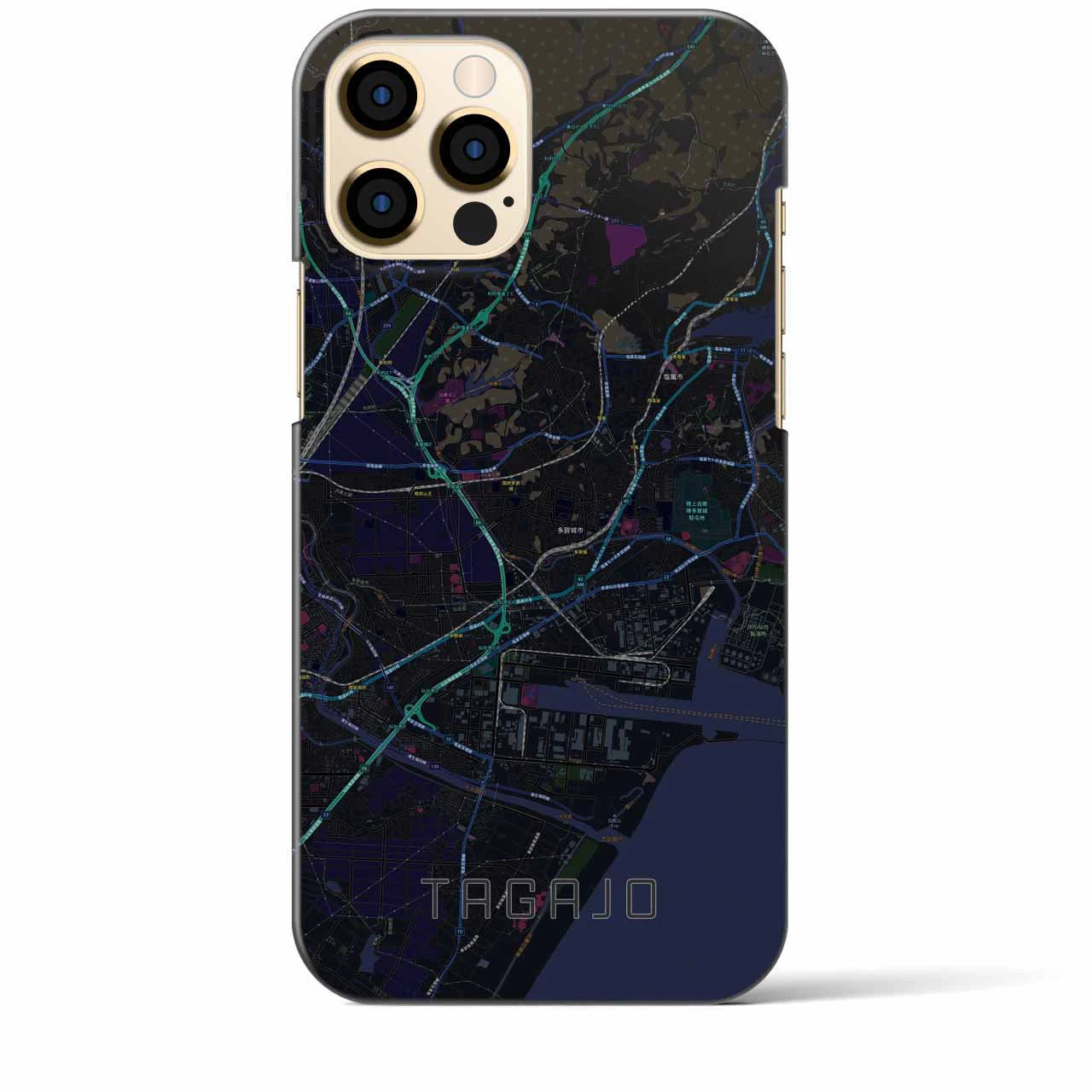 【多賀城】地図柄iPhoneケース（バックカバータイプ・ブラック）iPhone 12 Pro Max 用