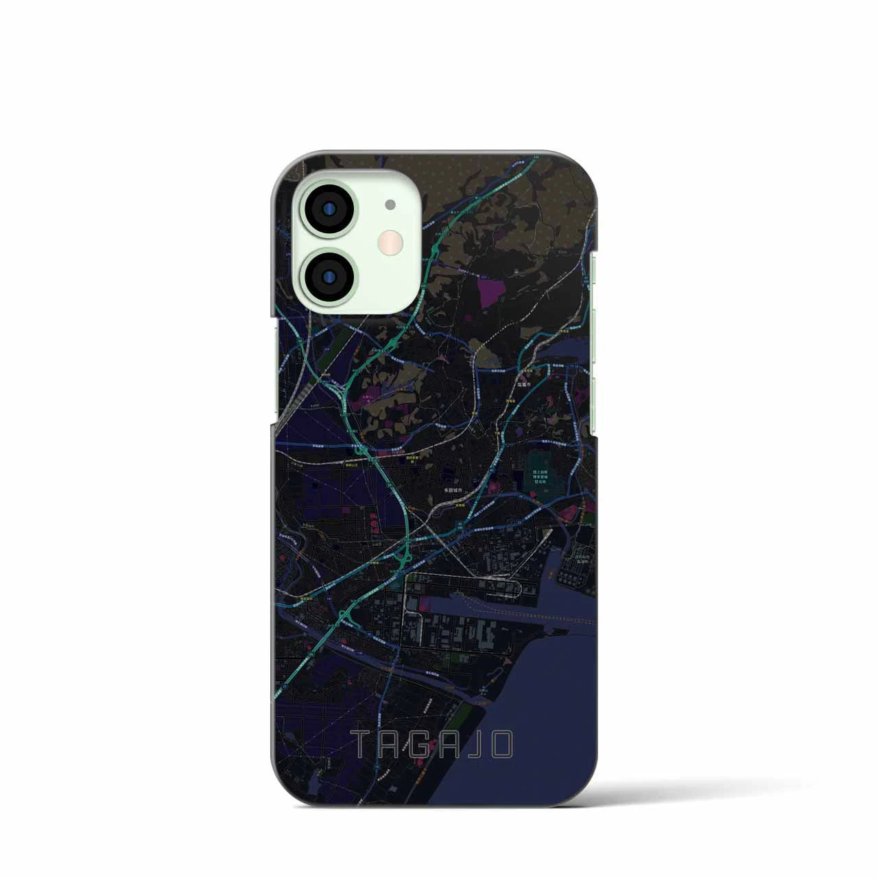 【多賀城】地図柄iPhoneケース（バックカバータイプ・ブラック）iPhone 12 mini 用