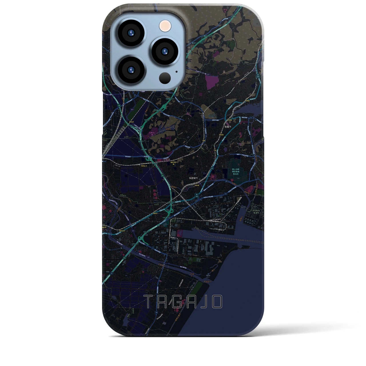 【多賀城】地図柄iPhoneケース（バックカバータイプ・ブラック）iPhone 13 Pro Max 用