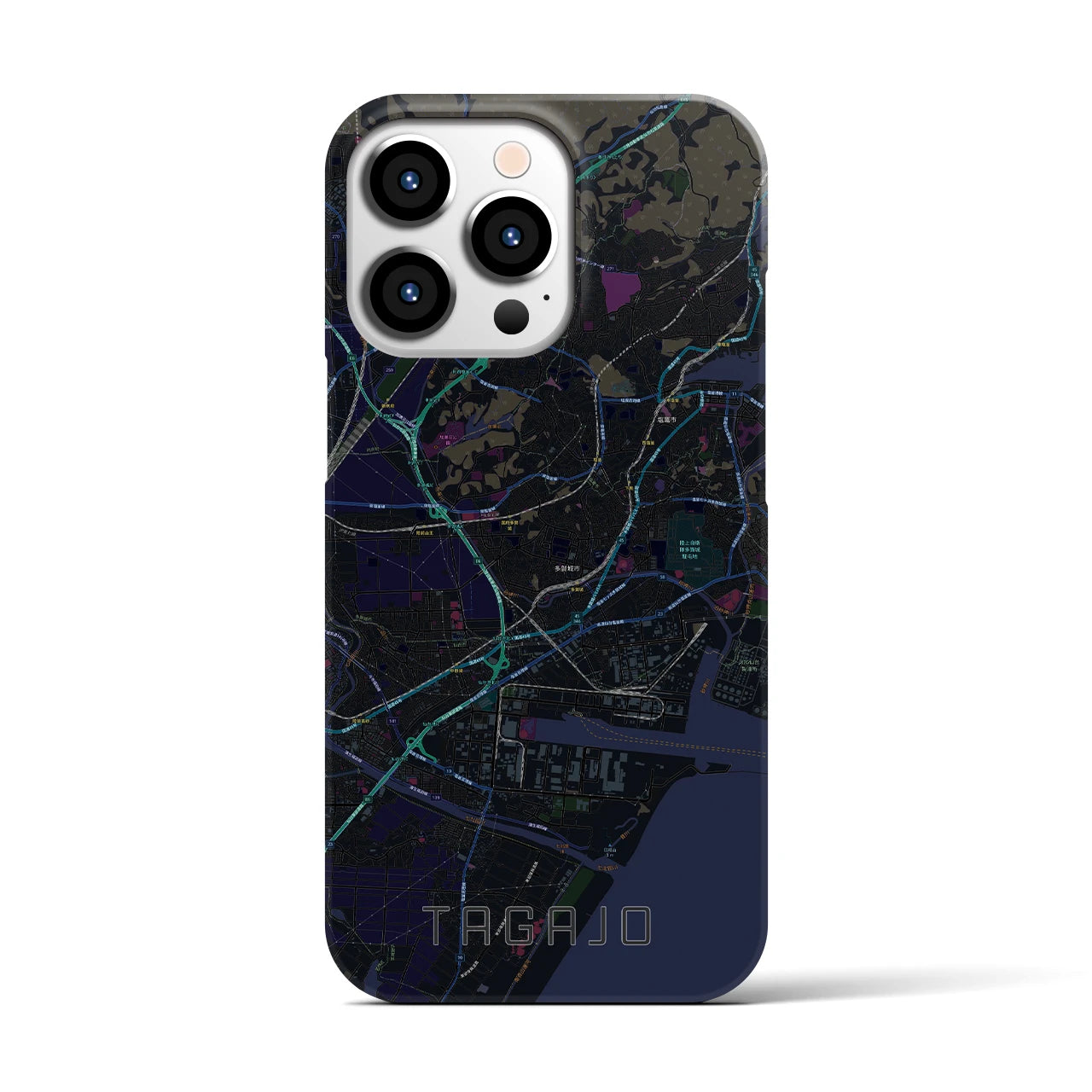 【多賀城】地図柄iPhoneケース（バックカバータイプ・ブラック）iPhone 13 Pro 用