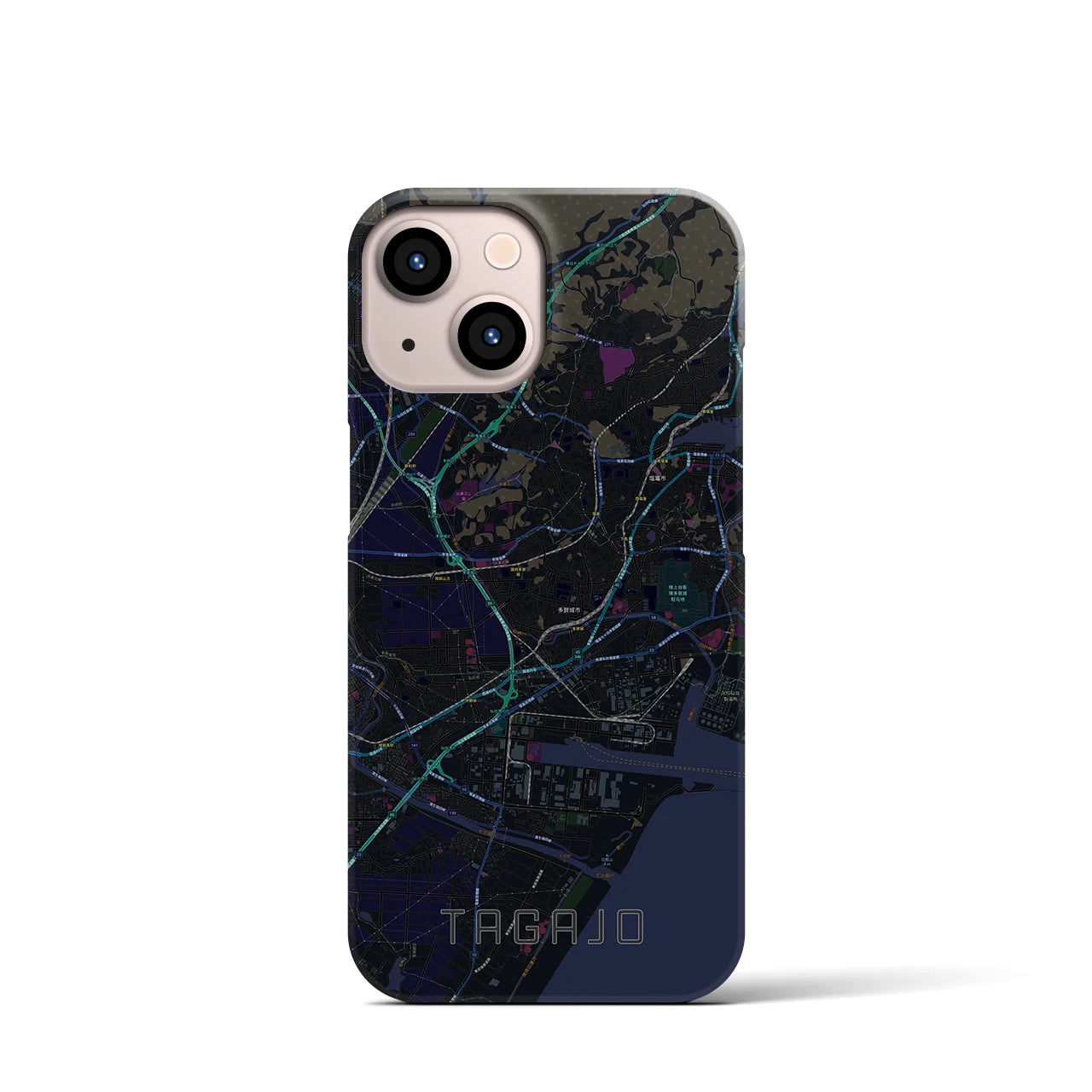 【多賀城】地図柄iPhoneケース（バックカバータイプ・ブラック）iPhone 13 mini 用