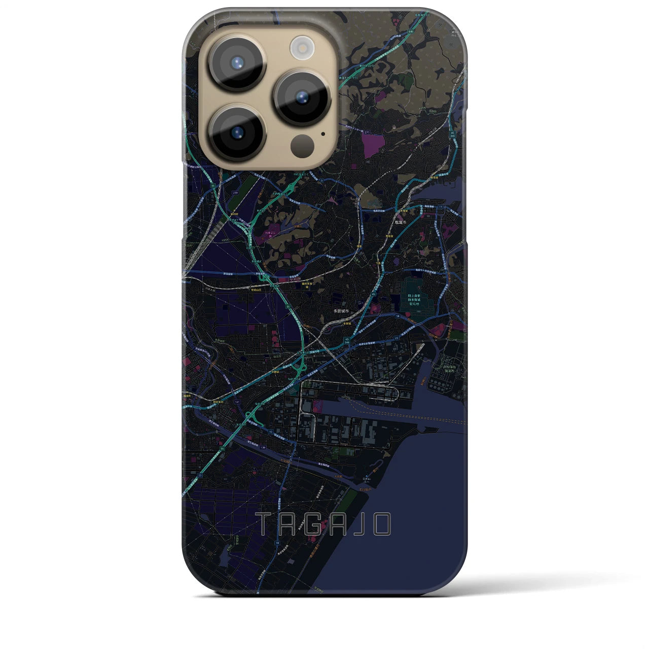 【多賀城】地図柄iPhoneケース（バックカバータイプ・ブラック）iPhone 14 Pro Max 用