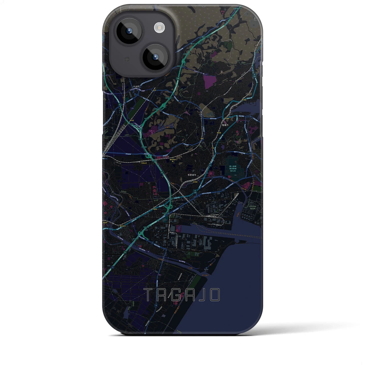 【多賀城】地図柄iPhoneケース（バックカバータイプ・ブラック）iPhone 14 Plus 用