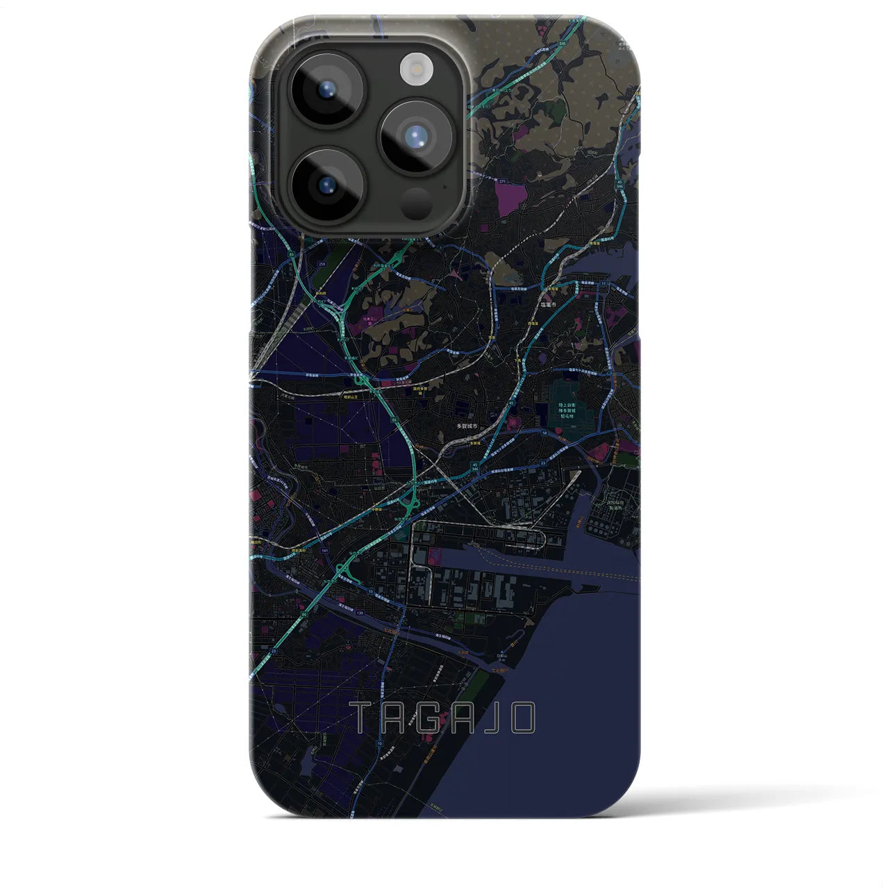 【多賀城】地図柄iPhoneケース（バックカバータイプ・ブラック）iPhone 15 Pro Max 用