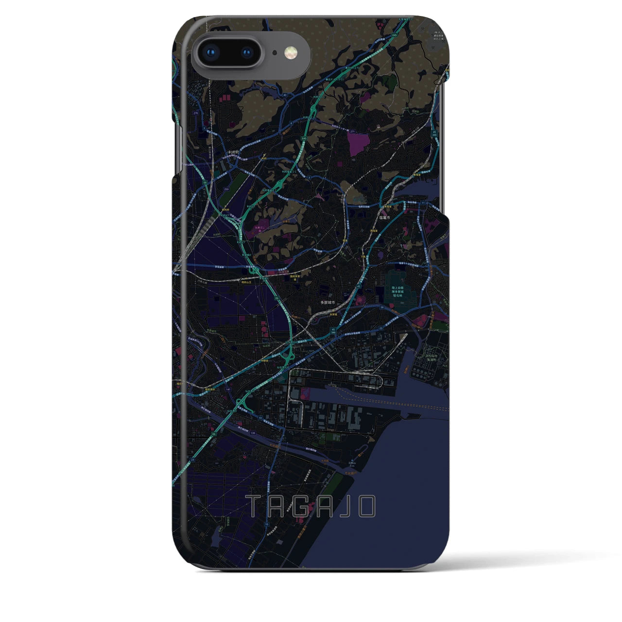 【多賀城】地図柄iPhoneケース（バックカバータイプ・ブラック）iPhone 8Plus /7Plus / 6sPlus / 6Plus 用