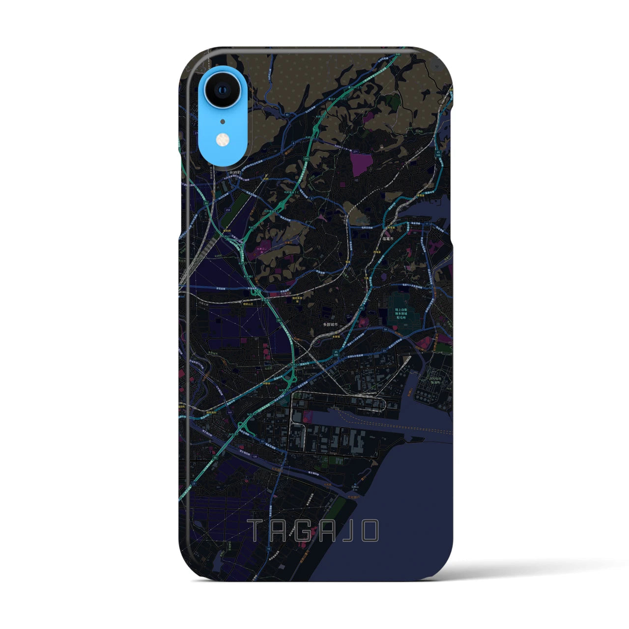 【多賀城】地図柄iPhoneケース（バックカバータイプ・ブラック）iPhone XR 用