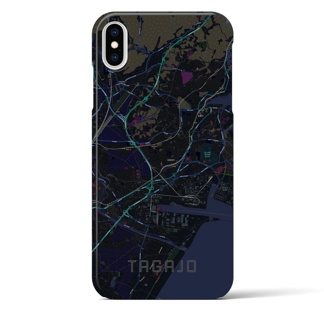 【多賀城】地図柄iPhoneケース（バックカバータイプ・ブラック）iPhone XS Max 用