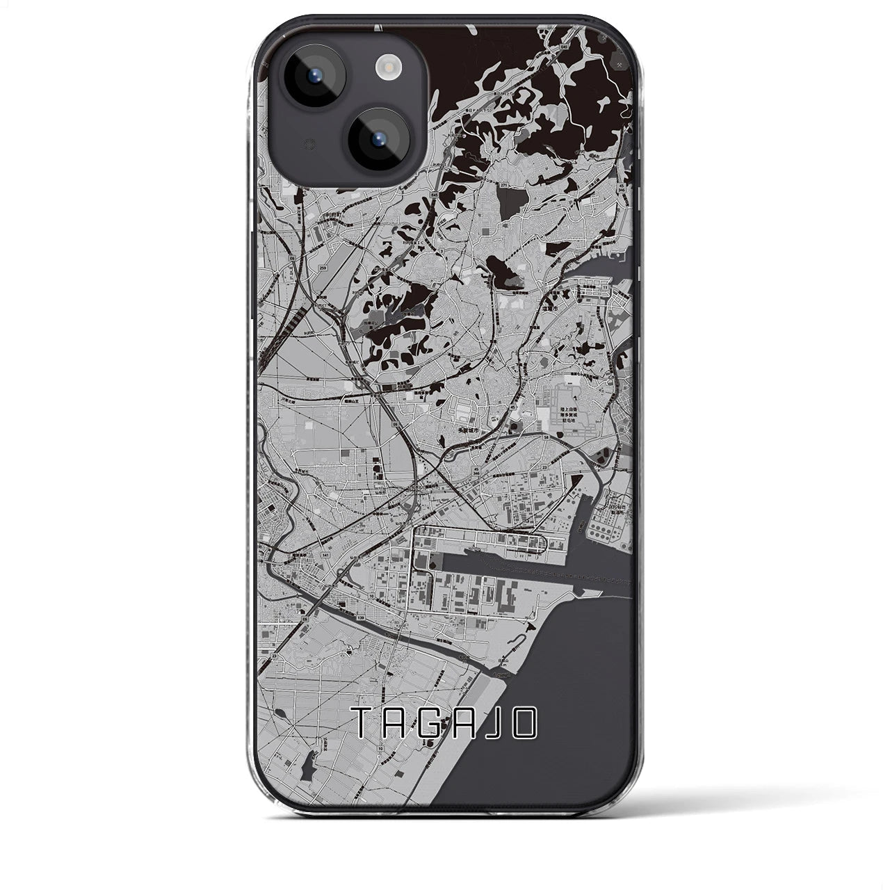 【多賀城】地図柄iPhoneケース（クリアタイプ・モノトーン）iPhone 14 Plus 用