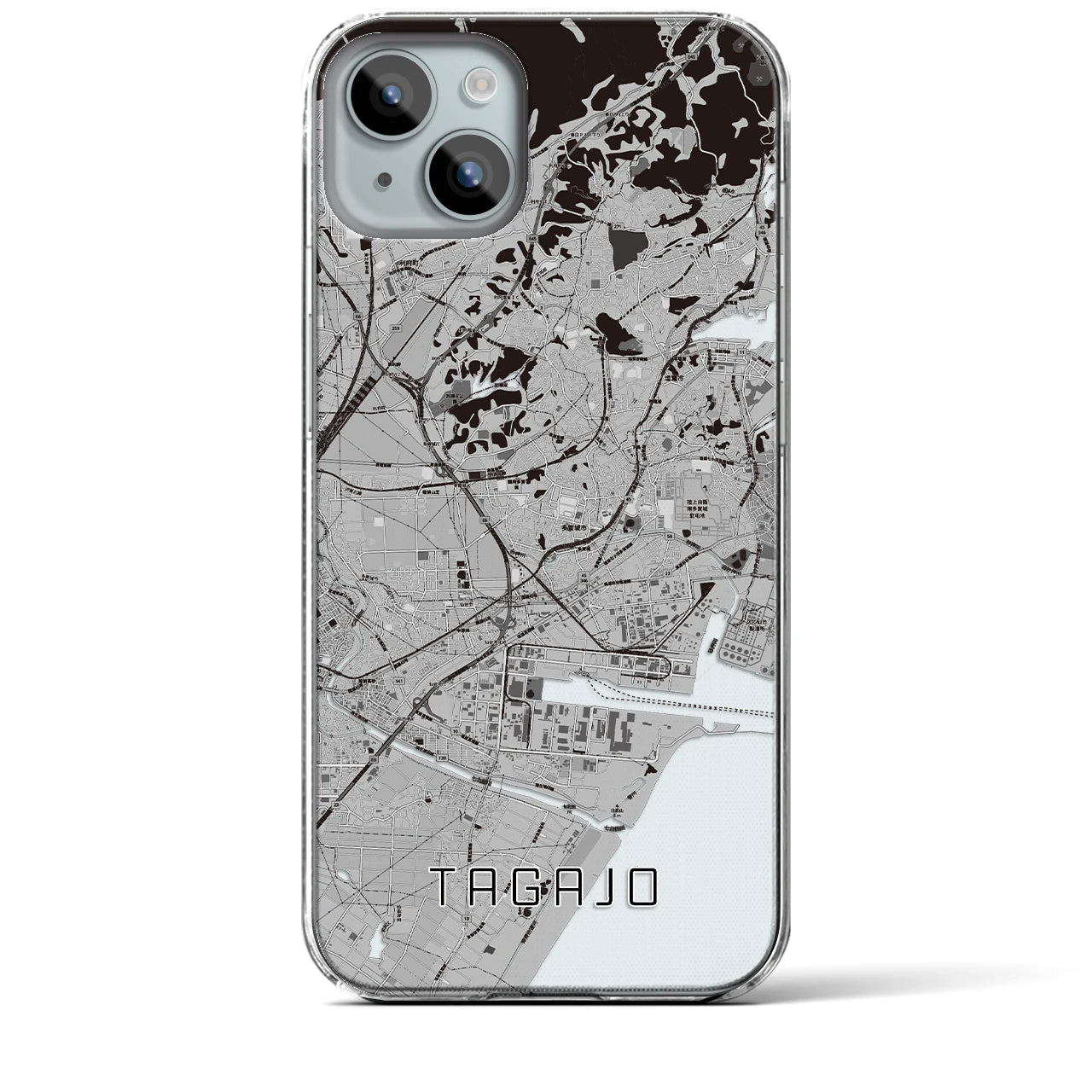 【多賀城】地図柄iPhoneケース（クリアタイプ・モノトーン）iPhone 15 Plus 用