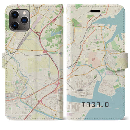 【多賀城】地図柄iPhoneケース（手帳両面タイプ・ナチュラル）iPhone 11 Pro Max 用