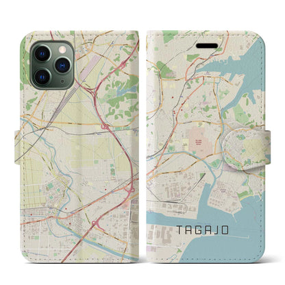 【多賀城】地図柄iPhoneケース（手帳両面タイプ・ナチュラル）iPhone 11 Pro 用